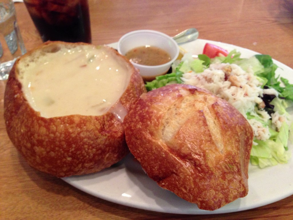 Alioto's clam chowder in sourdough bowl